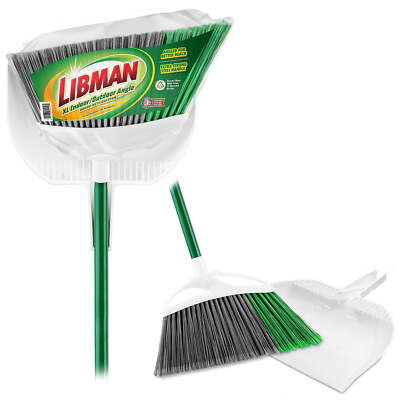 Libman Extra Large Angle Broom Clean Fibers Dustpan Steel Handle 14'' Wide Fibers