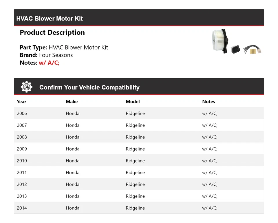 Para 2006-2014 Honda Ridgeline Kit de Motor de Soplador HVAC 4 Estaciones 2007 2008 2009 Foto 2 de 3