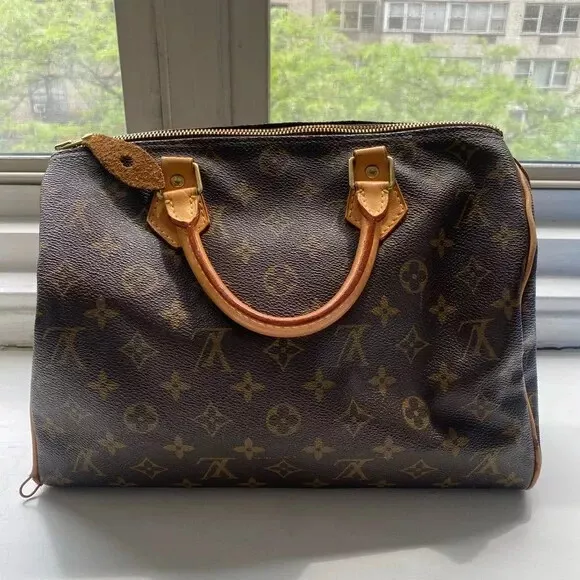 Louis Vuitton Womens Coated Canvas Monogram Speedy 35 Brown