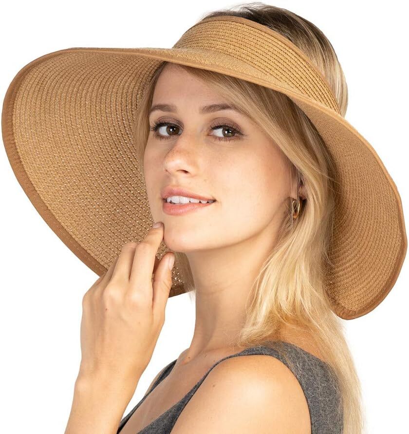 Women Sun Visors Foldable Straw Hats Summer Beach Packable  display picture 3