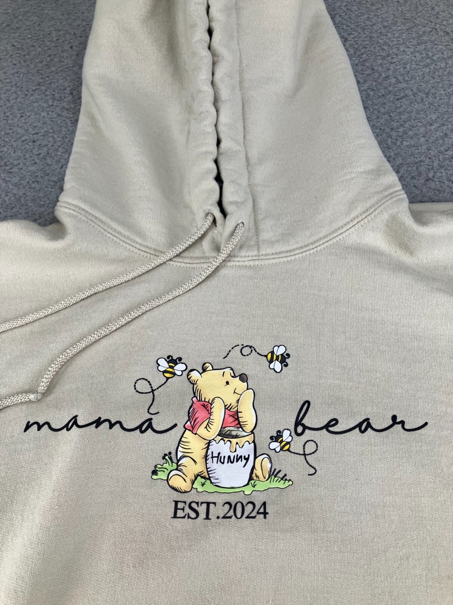 Winnie the Pooh Hoodie Womens Large Beige Fleece Soft Mama Bear