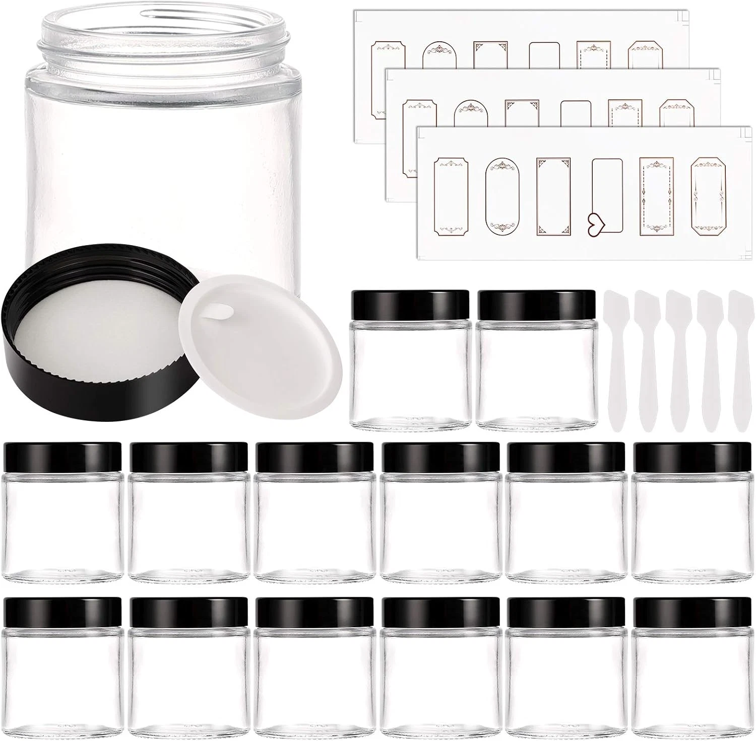 15 Pack 4 Oz Clear Glass Jars with Lids round Empty Containers for Scrubs, Lotio