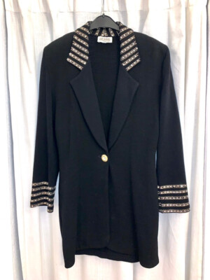 Exklusiver Damen Designer Longblazer, edler Kurzmantel, Schwarz 36/S - ST. JOHN