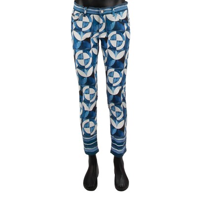 DOLCE & GABBANA Gio Ponti Design DG Logo Patch Jeans Hose SKINNY Blau Weiß