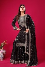 Indian Wear Heavy Chinnon Silk Designer Palazzo Suit With Dupatta