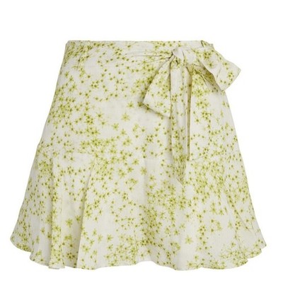New All Saints Frida Amanzi Skirt Skort Size US 6 Lime Green Floral Bow Detail