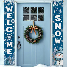 Welcome Winter Snowman Porch Banner Sign, Let It Snow Snowflake