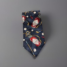 Vintage Tabasco Brand 100% Silk Tie Navy Blue Novelty Pattern Golf Made in USA
