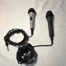 Lot of 2 Wired Handheld/Stand-Held Mics, 1/4 in TS, On/Off, Black/Silver