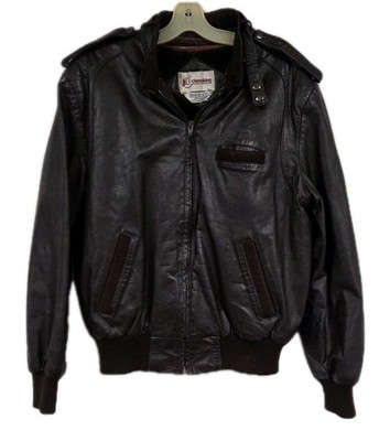 VINTAGE LEATHER CAFE RACER JACKET CHESS KING BIKER MOTO 80s FLEECE LINER MEDIUM
