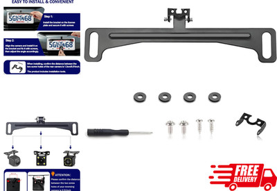 Universal Car Rear View Camera License Plate Bracket, Premium Backup Black 
