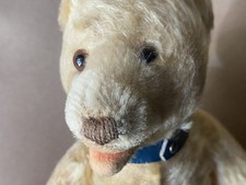 Vtg Steiff Bear 9 Inch Blonde Open Mouth Bell Around Neck Steiff Ear Button
