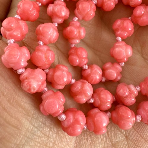 Vintage Pink Carved Coral Bead Necklace Sterling Silver Magnetic Clasp - Picture 8 of 10