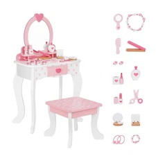Vanity Set,Table & Chair Vanity Set with Mirror（Includes 15 pcs Multiple Make...
