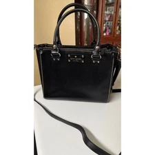 Kate Spade Purse Wellesley Quinn Pebbled Black Leather Satchel Tote Bag