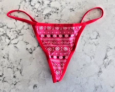 Victoria's Secret PINK L Cotton V-String Panty Red Velvet Christmas Thong Large