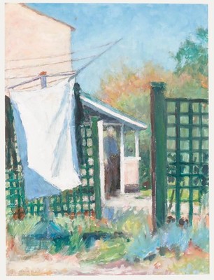 Pauline Plummer (b.1933) - 20. Jahrhundert Öl, Im Gewächshaus.