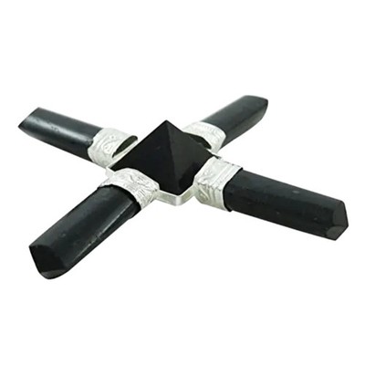 Schwarzer Turmalin Kristall Generator Pyramide 10 cm - 4 Punkt polierter Stein für Pr