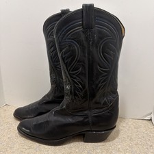 Vintage Tony Lama Boots Mens 11D Black White Stitching Cowhide #6238 Made in USA