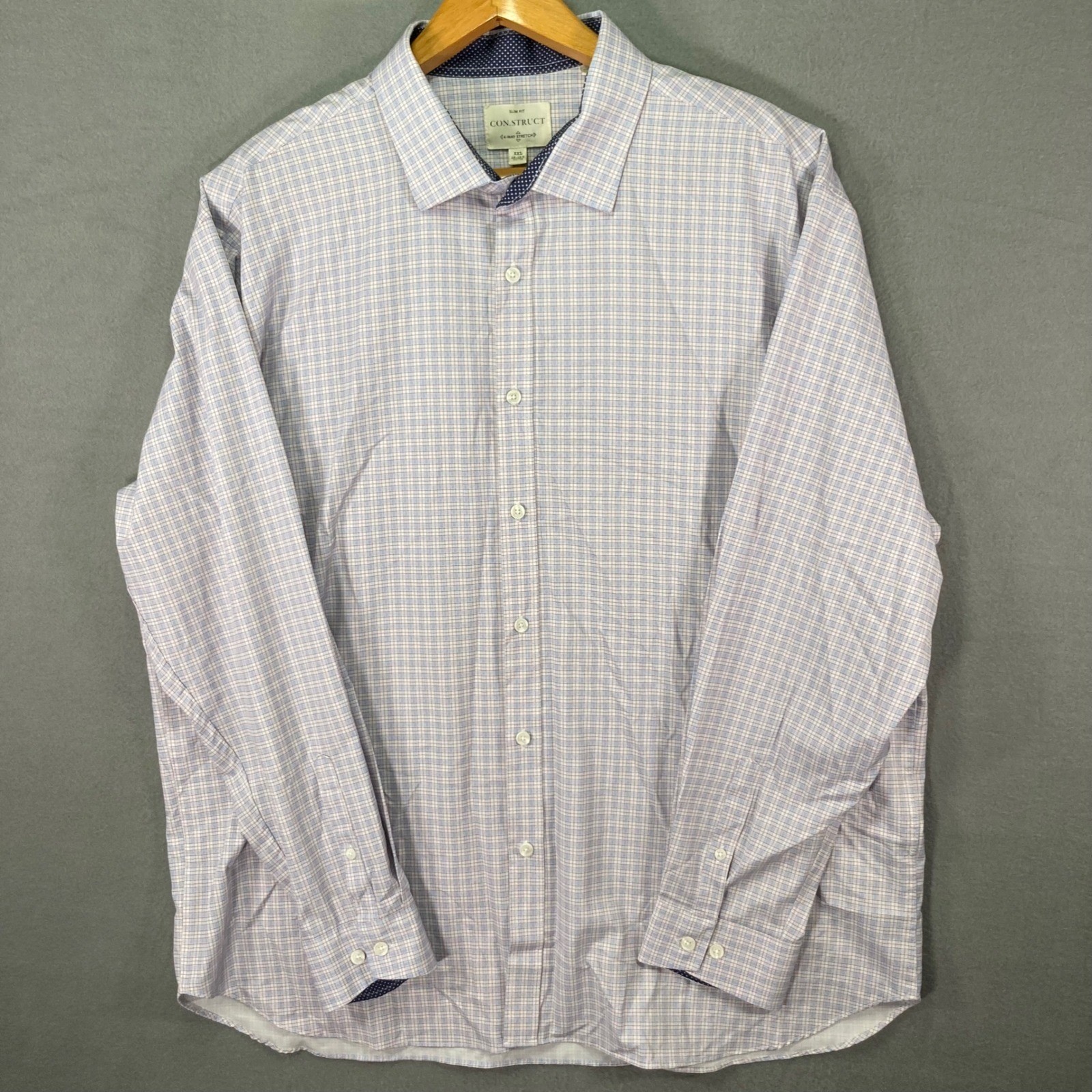 CON.STRUCT Mens XXL Slim Fit 4 Way Stretch Plaid Button Down Dress Shirt