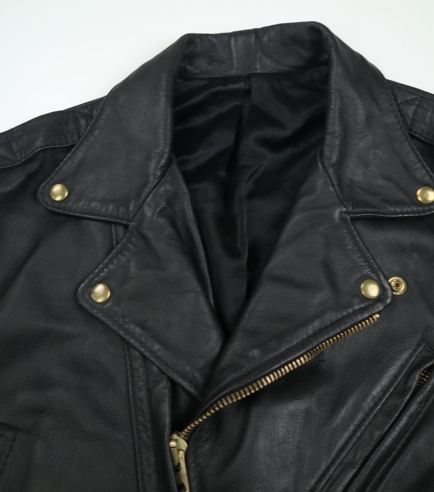 Veste Moto Vintage En Cuir De Vachette Langlitz Années 70 - Taille XL - Avec Poche à Arme - Occasion Bon État