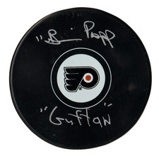 Brian Propp Signed Philadelphia Flyers Logo Puck Guffaw Beckett Witness BAS COA