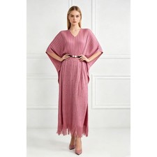 omen's Plus Size Maxi Dress, Polyester V Neck Batwing Sleeve Slit Pleated Dress