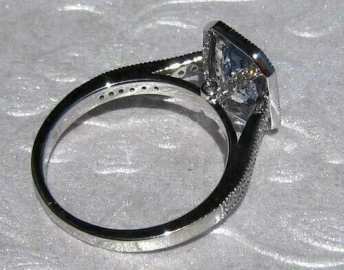 Помолвочное кольцо из чистого белого золота 14 карат с натуральным аквамарином и бриллиантом 3,65 карата - Изображение 4 из 4