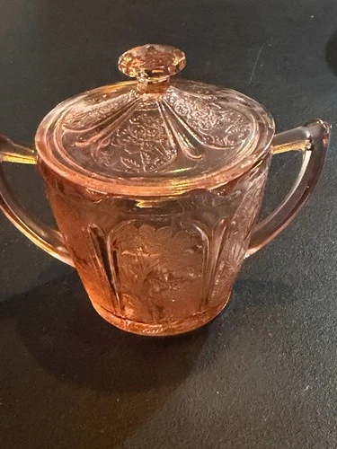 Pink Depression Glass Jeanette Cherry Blossom Sugar Bowl w/ Lid (SN T-1)