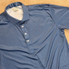 Collars and Co Men's Dress Collar 4-Way Stretch Polo Shirt Size M Blue Polka Dot