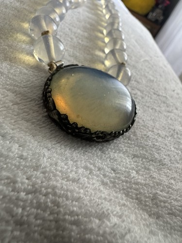 Antiker edwardianischer blauer Mondstein Cabochon & massives Silber Halskette selten - Bild 1 von 7