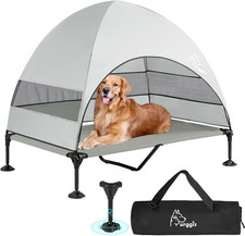 Upgraded Elevated Dog Bed with Canopy, Portable Raised Outdoor Dog Bed with Stab