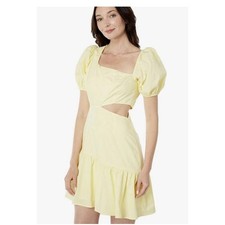 ASTR The Label Peach Puff Sleeve Asymmetrical Cutout Mini Dress Square Neck, S