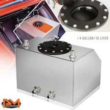 4 Gallon Bottom Feed Lightweight Aluminum Fuel Cell/Gas Tank+Cap Polished Chrome