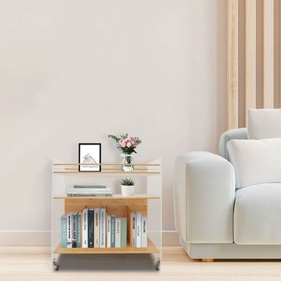 Acrylic&Bamboo End Table Side Table Modern 3-tier End Table with Four Wheels USA