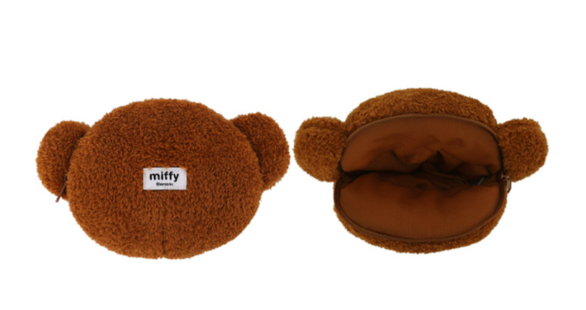 Miffy Official Plush Doll Series : Boris Face Pouch 15cm Brown