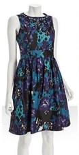 ELIZA J Ikat Jeweled Cocktail Sheath Dress H104 Womens Size 8 Sleeveless Blue