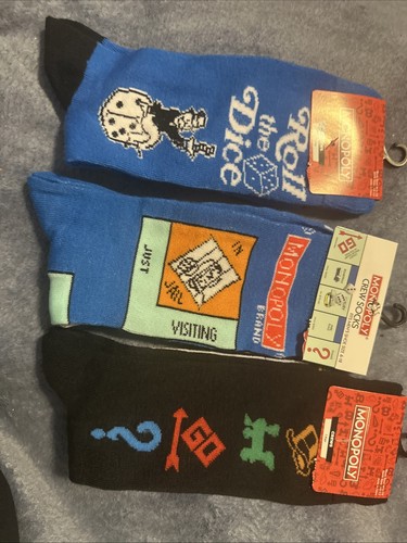 Three Pack Hasbro Monopoly Crew Socks Men's 6-12 Women's 7.5-12