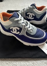 CHANEL Lace Up Tie Flat Runner Trainers CC Logo Purple Suede