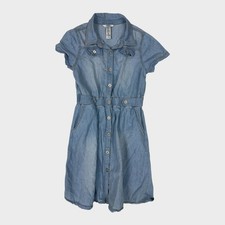 GUESS Kids Girls Blue Chambray Dress Button Front Short Sleeve Size Large 14