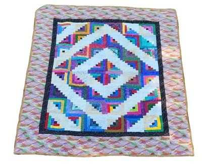 Log Cabin quilt Striking Barn Raising Layout Diamonds Vibrant 2 Sided 58'' X 70'' 