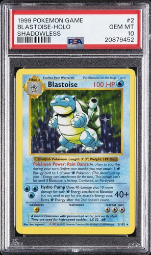 1999 POKEMON BASE SET SHADOWLESS BLASTOISE-HOLO #2 PSA 10