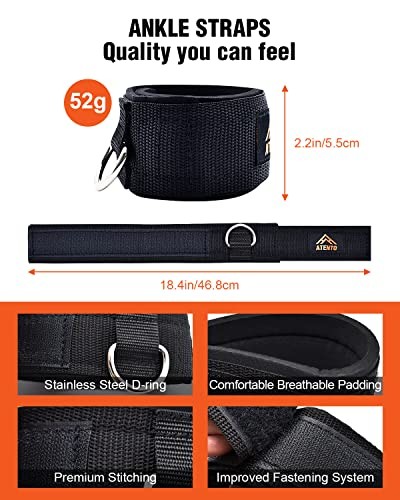 2 Pairs Ankle Strap for Cable Machine, Comfortable Padded Ankle Wrist Cuffs - Picture 4 of 7
