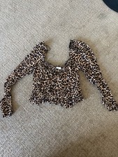 H&M Leopard crinkle blouse with square elastic neckline and long sleeves XL