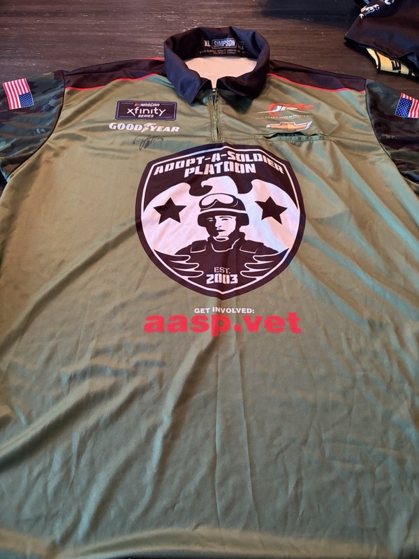 Justin Allgaier #7 Signed Adopt A Soldier Platoon Crew Shirt XL