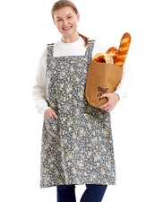 No Ties Plus Size Aprons for Women with Pockets Cotton Linen Baking Kitchen C...