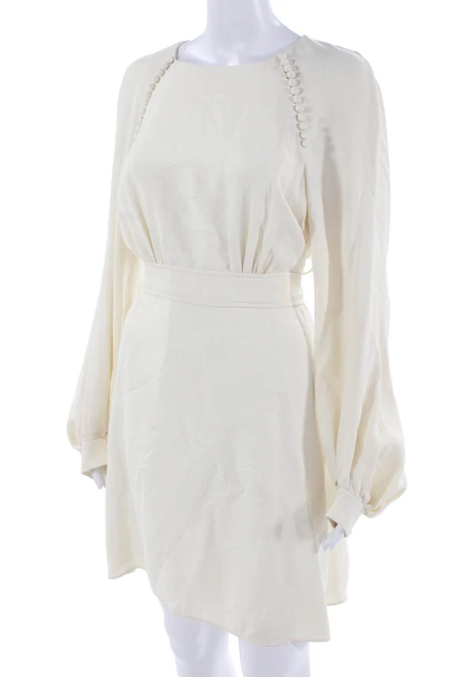 Mini Vestido Chloe Para Mujer Línea A Blanco Manga Larga Cuello Redondo Talla 4 Foto 2 de 4