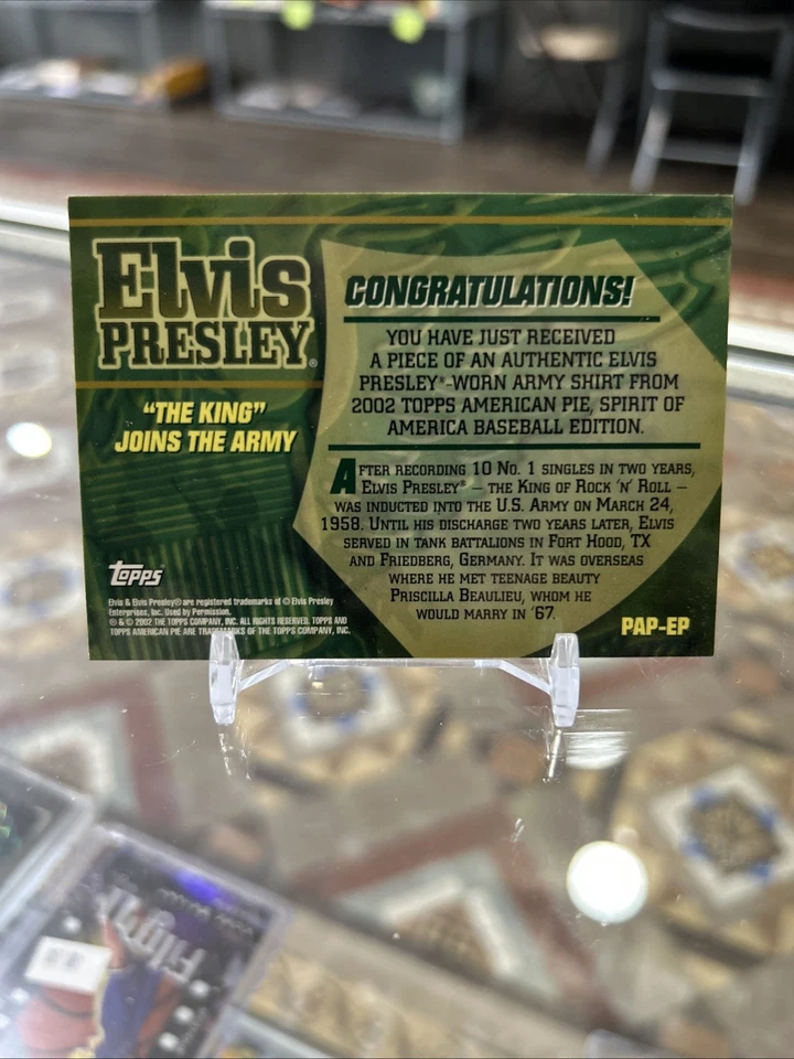 2002 Topps American Pie PAP-EP Elvis Presley Usado Ejército Camisa Muestra Inserto SP!!! Foto 2 de 2
