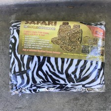 Safari White Black Zebra Print 7 Piece Low Back Seat Cover Steering Wheel Lauto