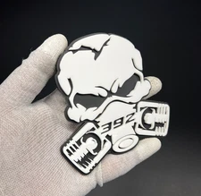 2x PUNISHER 392 SKULL Mask Car Fender Badge Emblem White / Matte Black Decal